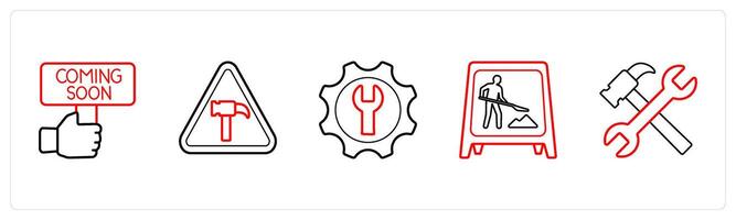 coming soon, hammer in red line color vector
