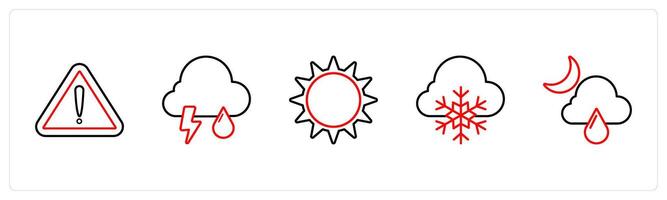danger, rain, sun in red line color vector