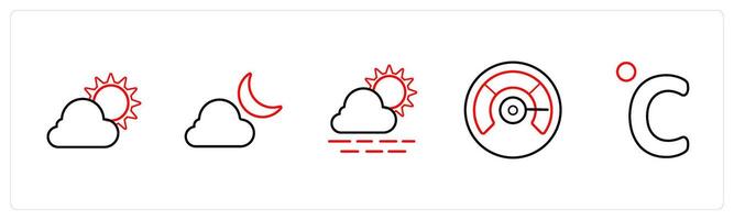 cloudy day, night in red line color vector