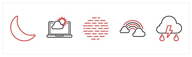 half moon, weather forecast in red line color vector