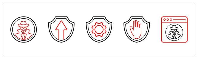 hacker, security, shield in red line color vector