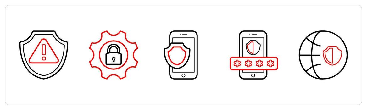warning, security settings in red line color vector