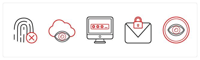 fingerprint mismatched, cloud security in red line color vector