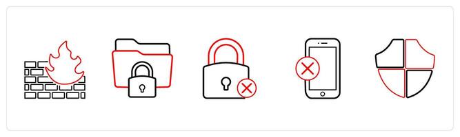firewall, secured folder in red line color vector