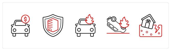 car insurance value, building insurance in red line color vector