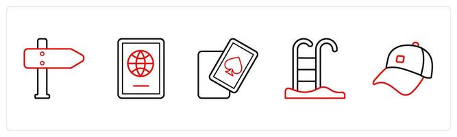 direction, passport, cards in red line color vector