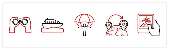 binocular, cruise, landing parachute in red line color vector