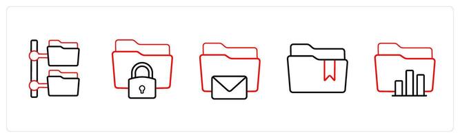 folder tree, secured folder in red line color vector