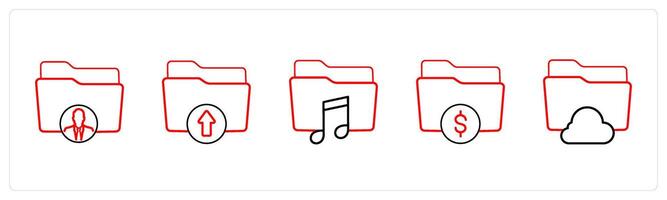 private folder, upload folder in red line color vector