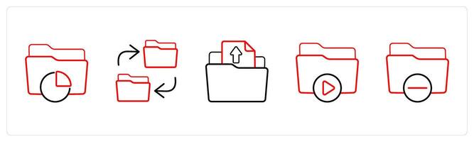 data folder, backup folder in red line color vector