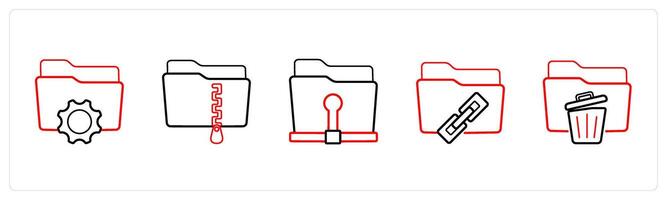 folder settings, zip folder in red line color vector