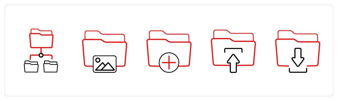 subfolder, image folder in red line color vector