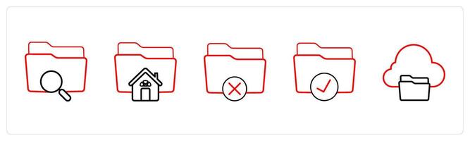 search folder, home folder in red line color vector