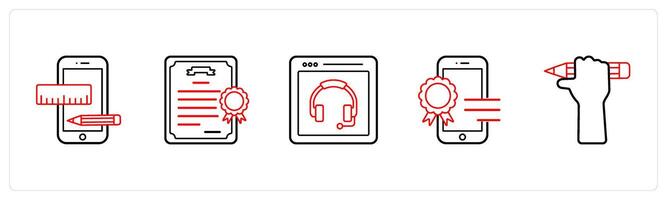graphic, certificate, audio in red line color vector