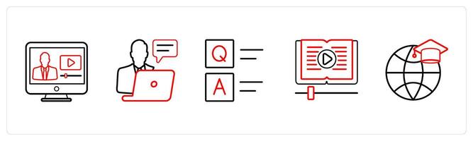 online classes, online study in red line color vector
