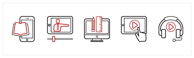 e book, online lecture in red line color vector