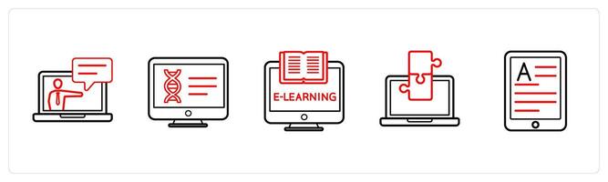 online lecture, online courses in red line color vector