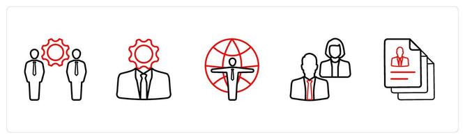 management, human resource support in red line color vector