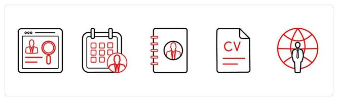 candidate search, employee calendar in red line color vector
