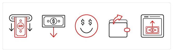 withdraw money, receive money in red line color vector