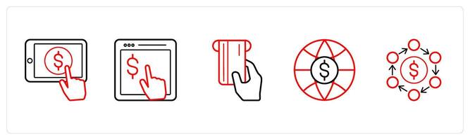 online pay, pay per click in red line color vector