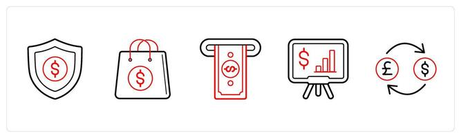 security, money bag, withdraw money in red line color vector
