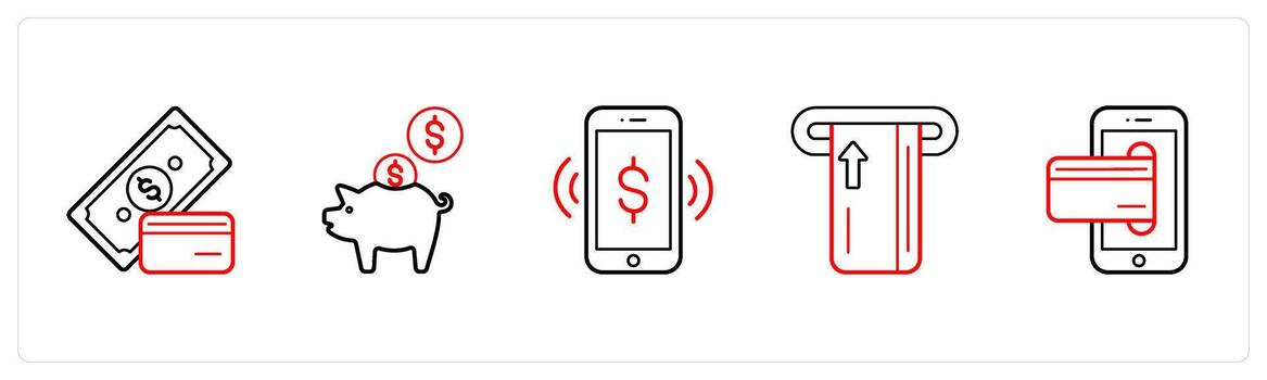 currency, savings, money transfer in red line color vector