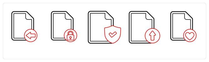 A set of 5 file icons as received file, file security, secured document in red line color vector
