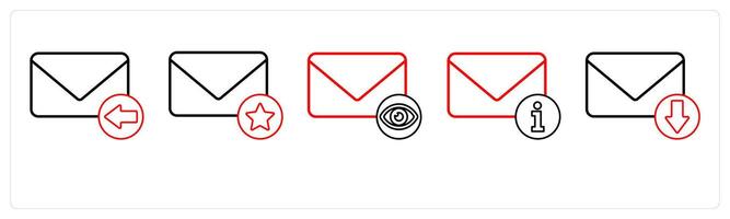 A set of 5 mail icons as received mail, star mail, view mail in red line color vector