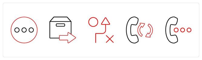 A set of 5 mix icons as menu, forward parcel, wrong route in red line color vector