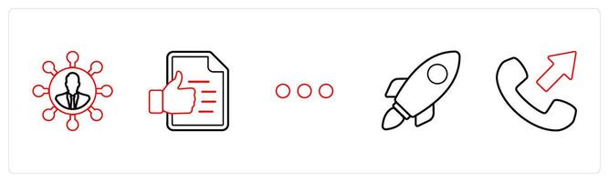 A set of 5 mix icons as user network, agreement, dots in red line color vector