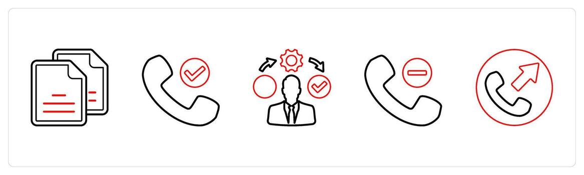 A set of 5 mix icons as duplicate copy, right contact in red line color vector