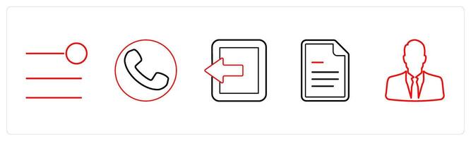 A set of 5 mix icons as notification bar, call in red line color vector
