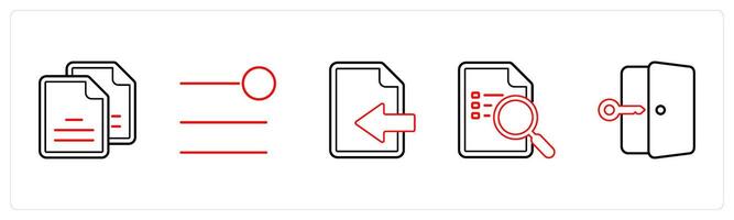 A set of 5 mix icons as duplicate copy, notification bar, document received in red line color vector