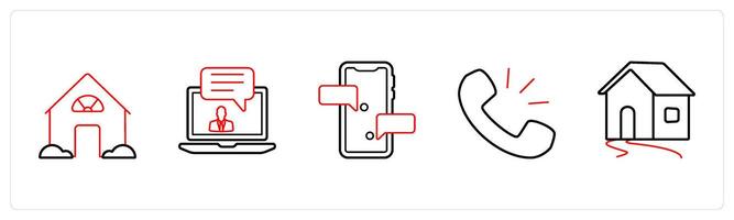 A set of 5 mix icons as menu bar, certified document, edit details in red line color vector