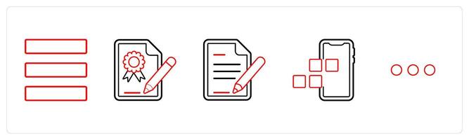 A set of 5 mix icons as house, message, mobile sms in red line color vector