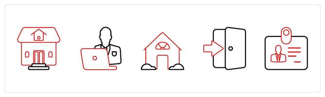 A set of 5 mix icons as residential property, house in red line color vector