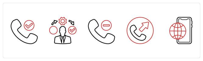 A set of 5 mix icons as right contact, right management, remove contact in red line color vector