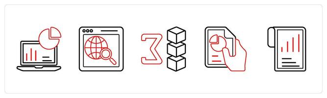 A set of 5 mix icons as site audit, global search, sum of drive in red line color vector