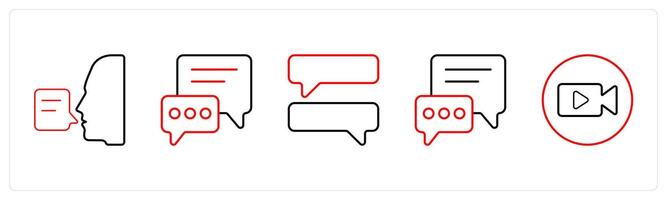 A set of 5 mix icons as communication, message, chat in red line color vector