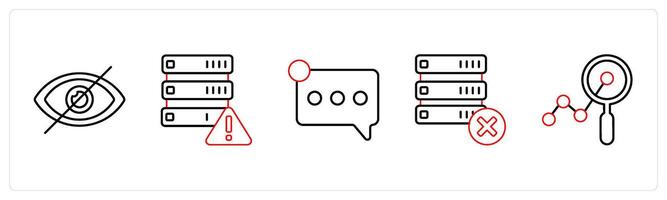 A set of 5 mix icons as hide, error in drive, notification in red line color vector