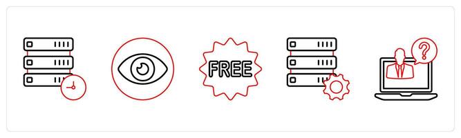 A set of 5 mix icons as drive update, vision, free in red line color vector