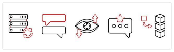 A set of 5 mix icons as drive refresh, chat, vision in red line color vector