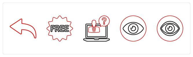 A set of 5 mix icons as ask, free, help in red line color vector