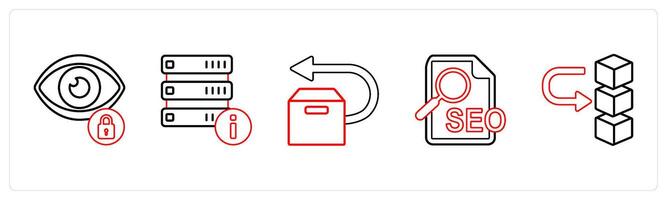 A set of 5 mix icons as privacy, help, forwrad box in red line color vector