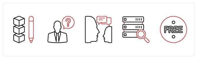A set of 5 mix icons as error in drive, help, communication in red line color vector