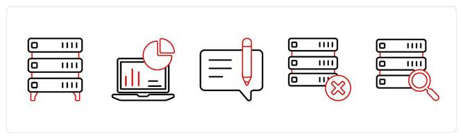 A set of 5 mix icons as server, site audit, edit message in red line color vector