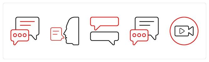 A set of 5 mix icons as message, comminication, chat in red line color vector