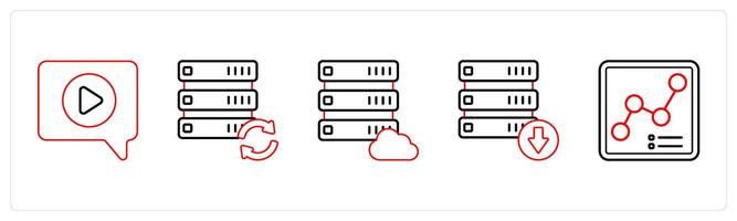 A set of 5 mix icons as chat, drive refresh, cloud drive in red line color vector