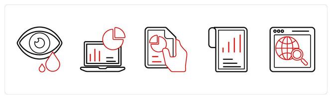 A set of 5 mix icons as tears, site audit, pie chart in red line color vector
